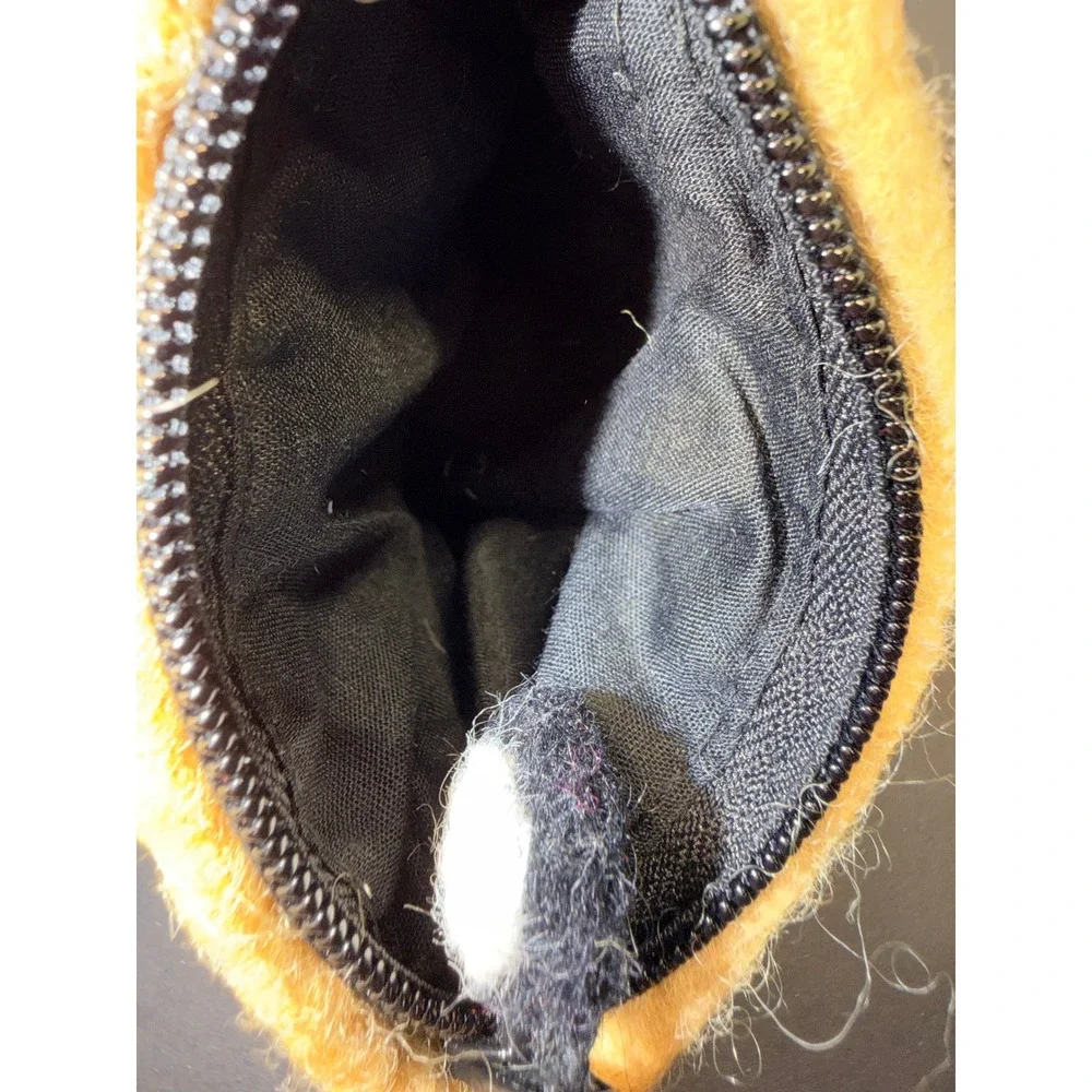 Handmade Felted Wool Fox Bird Coin Purse Pouch Mustard Yellow Made in Nepal